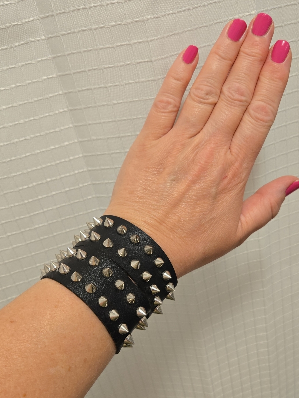 2 Black Spike Faux Leather Bracelets